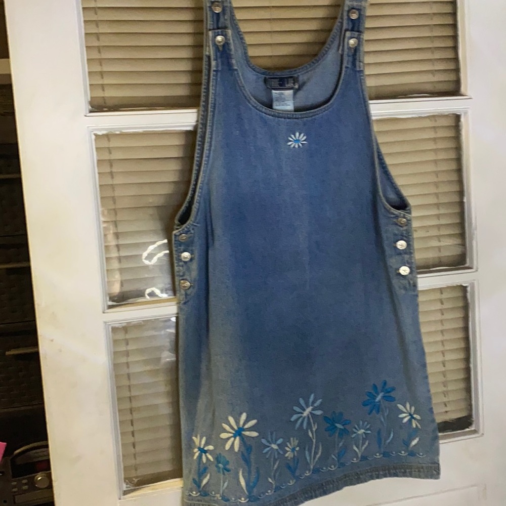 True Blue Flower Child Jean Dress- SZ Large-Light